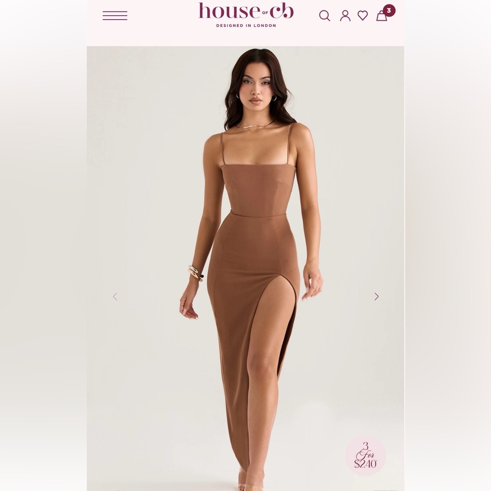 House of CB Brown Midi Dress with Thigh Slit